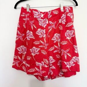 Joie Red Tropical Print Linen Blend High Rise Relaxed Vacation Shorts US 6